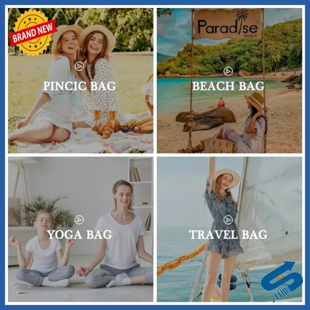 Canvas Travel Tote Waterproof Beach Bag Large Capacity Multi Pockets Chic